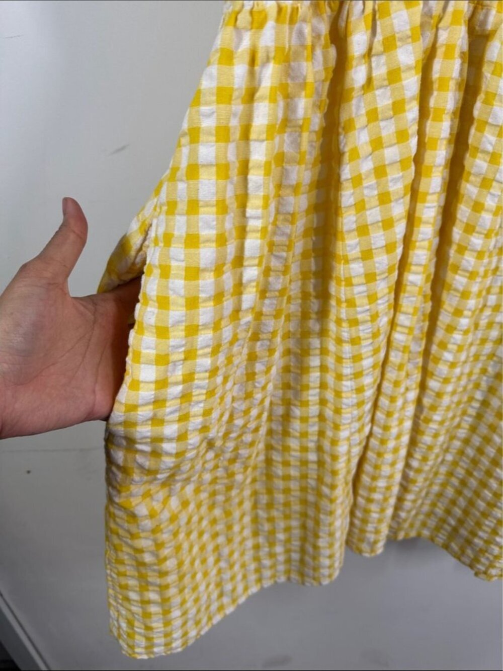 Old Navy Cotton Gingham Smocked Dress Yellow White 3X Cottagecore Summer Picnic - Picture 7 of 14